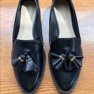 Zara Flat Black Leather Loafers w/ Tassles